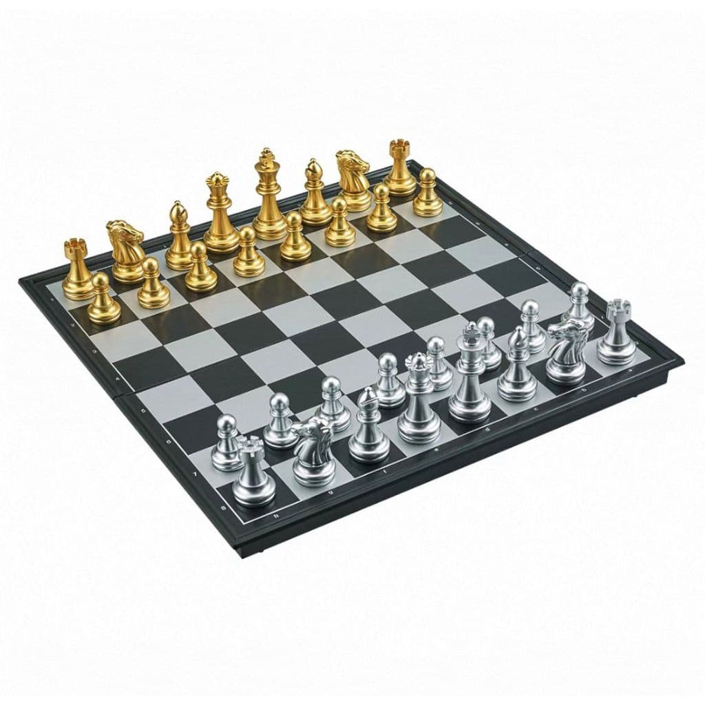 Jogo De Xadrez 20cm Magnético Prata E Dourado OU BRANCO E PRETO