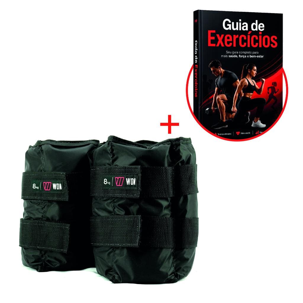 Par Caneleira Tornozeleira de Peso 8 kg Profissional WON Preto Treinar em Casa Academia Funcional