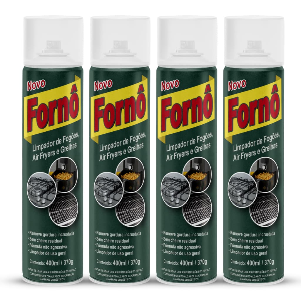 Kit C/ 4 Fornô Limpador Desengordurante P/ Fogão Forno Grelhas e Air Fryer - Derrete Gordura