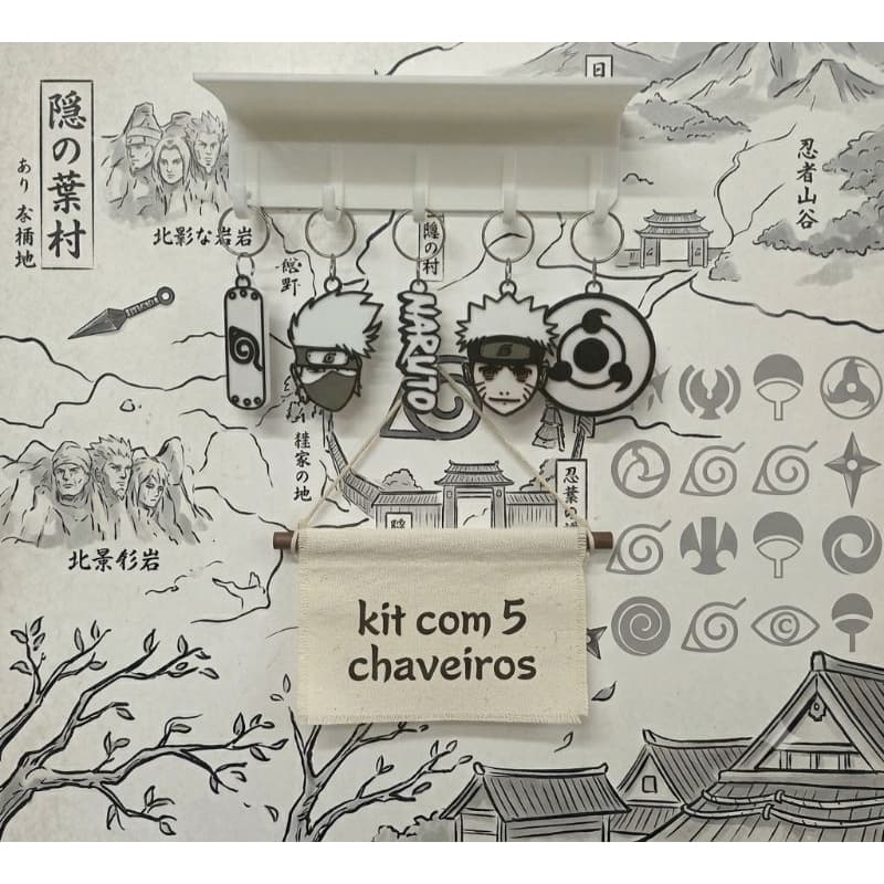 Chaveiro Naruto Anime Shippunden Kit com 05 unidades muito Barato Novo