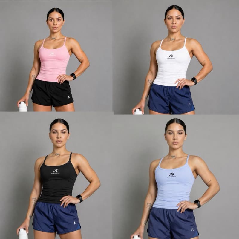 Kit 4 Regata Fitness Feminina Alça Fina em Poliamida - Conforto e Estilo para Seus Treinos