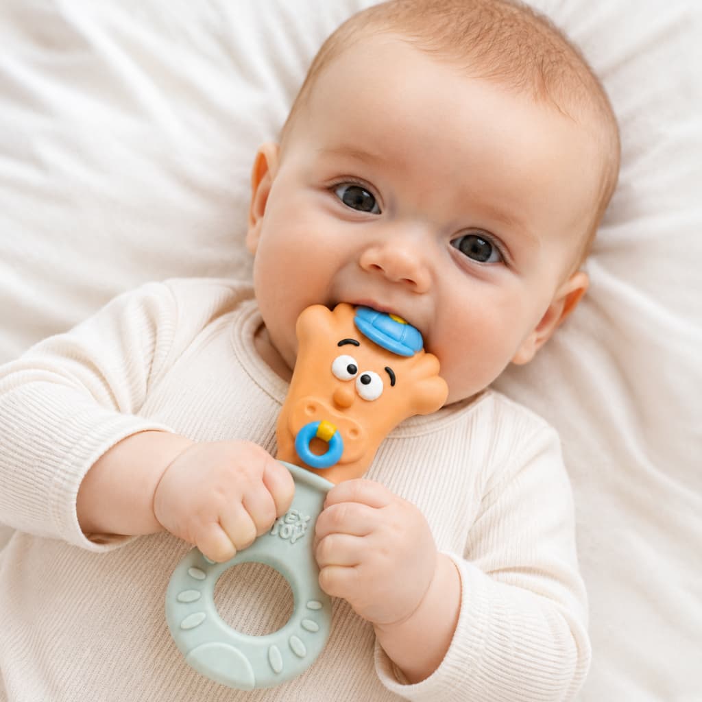 Mordedor Chocalho Bebê Látex Natural Textoy Fase Oral Dentição Som Suave Estímulo Sensorial
