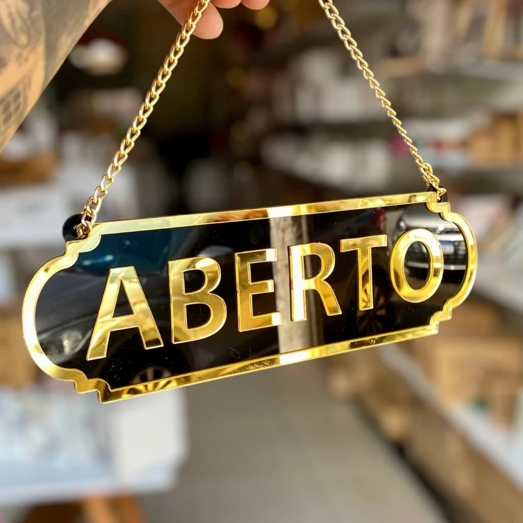 PLACA DE SINALIZAÇÃO ESPELHADA EM ACRÍLICO (ABERTA E FECHADA) (COM VENTOSA)