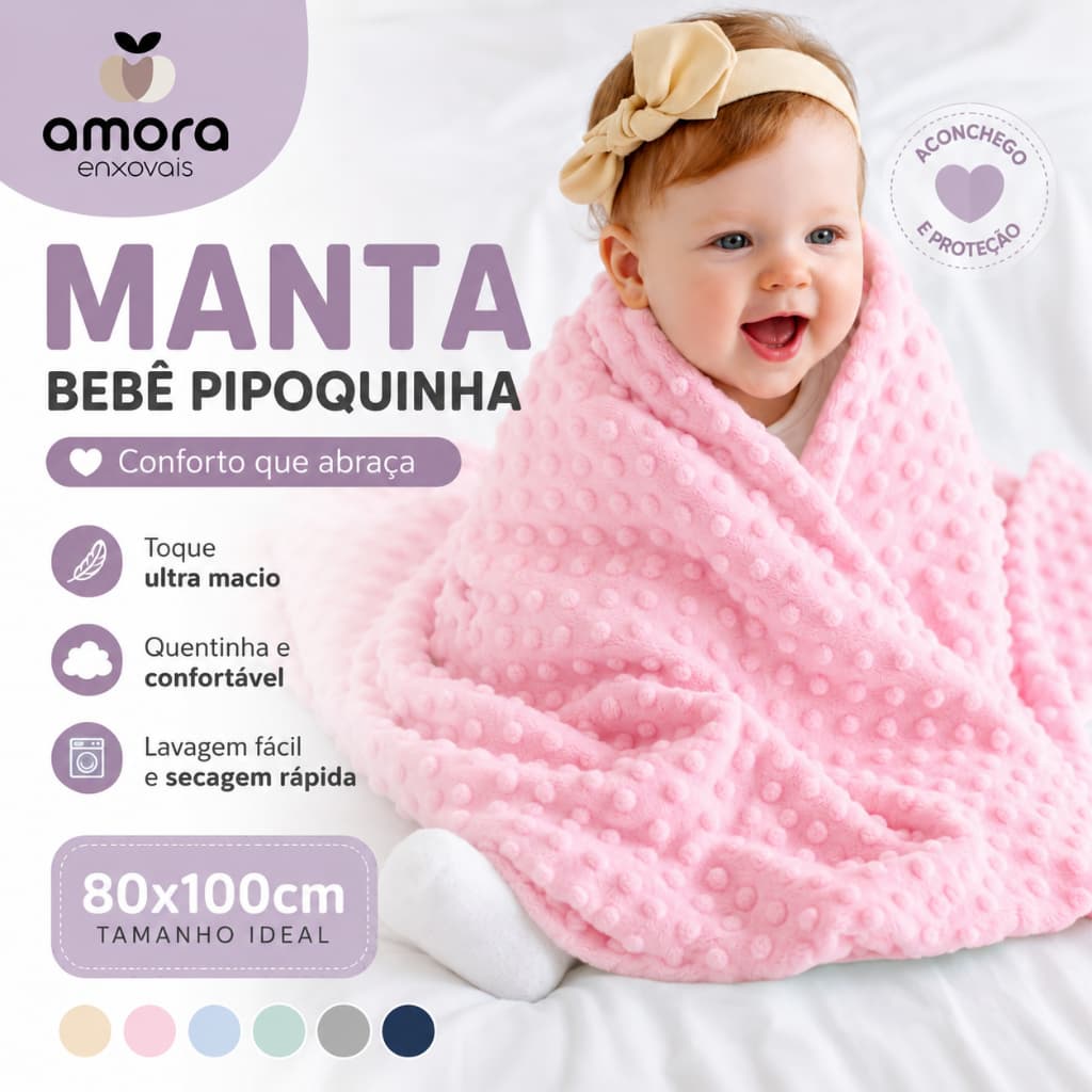 Manta Bebê Pipoquinha Premium Cobertor Infantil Macio 80x100