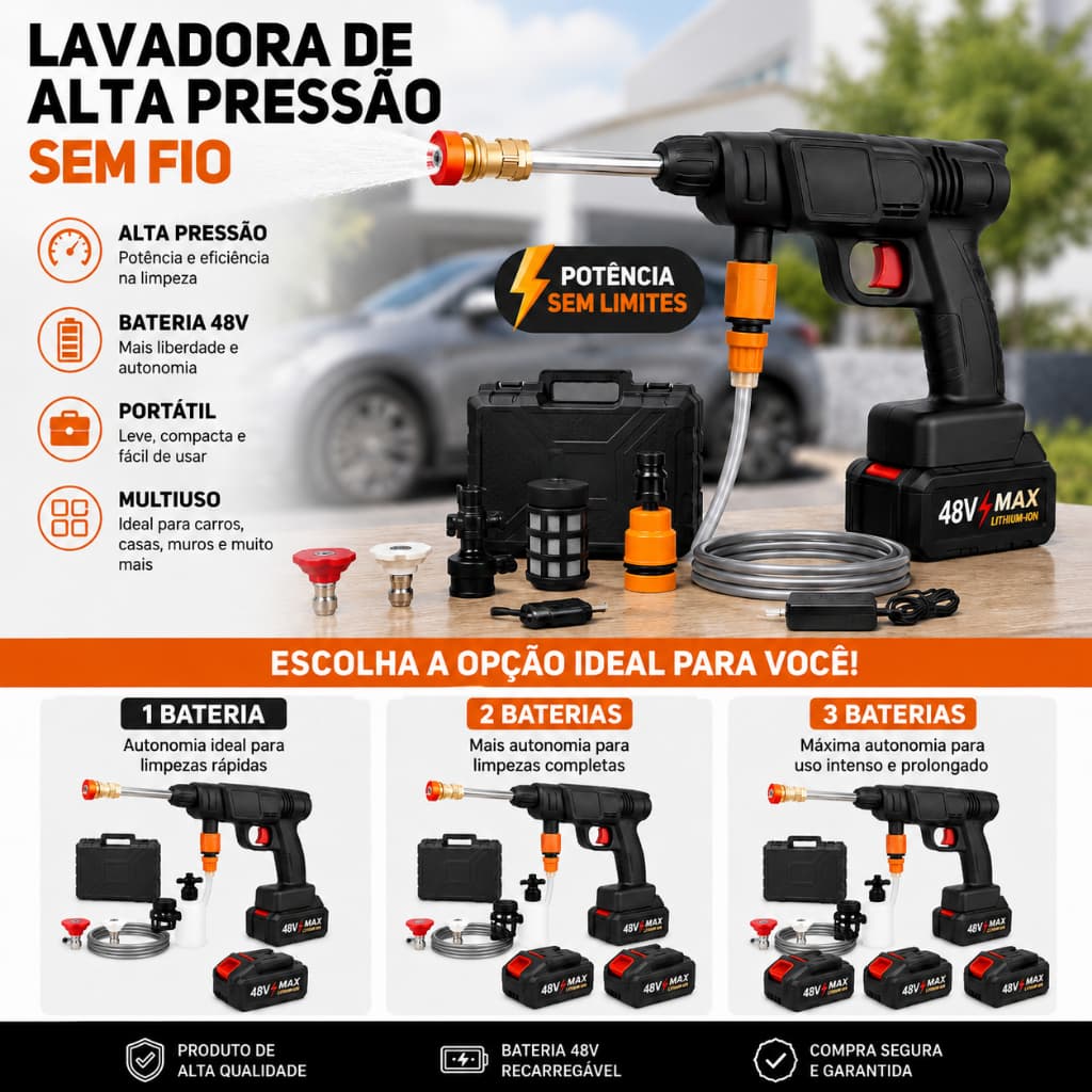 Lavadora de Alta Pressão Bivolt Portátil Profissional Sem Fio Recarregável Original
