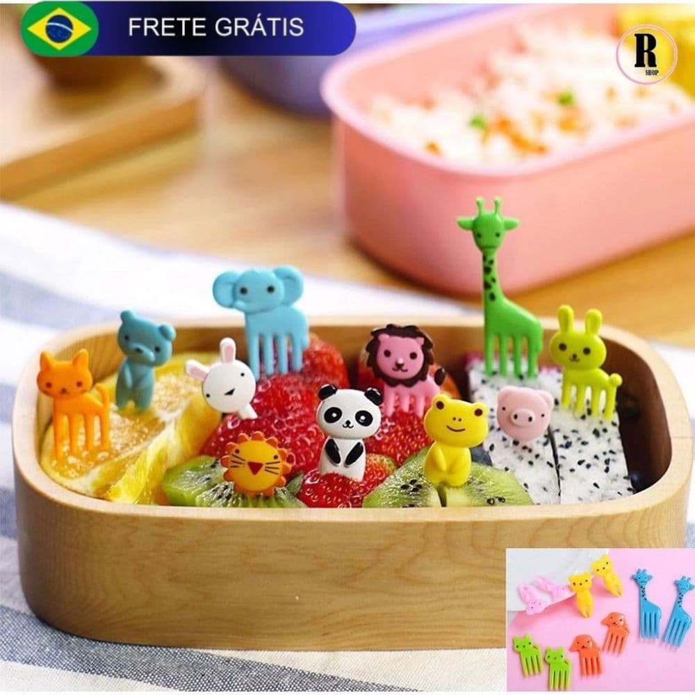 Garfinho Palitos Para Fruta Petiscos Lancheira Animais Infantil (KIT 10 GARFOS)