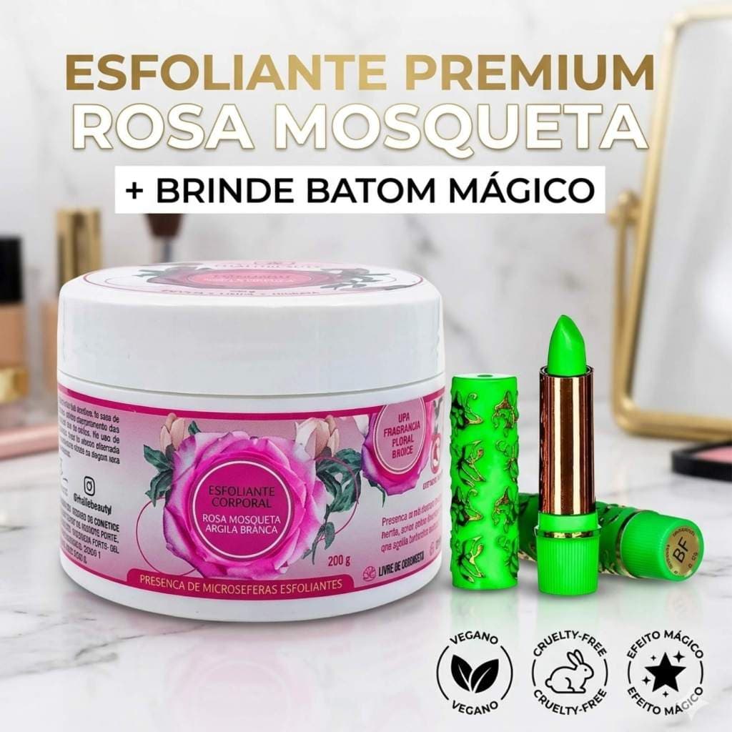 Esfoliante Rosa Mosqueta Phallebeauty Clareador Manchas Axila + Brinde Batom Magico Verde Fica Rosa