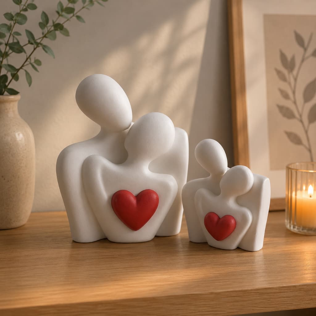 Escultura Casal Apaixonado com Coração 3D – Decoração Romântica Presente Casal Sala Quarto
