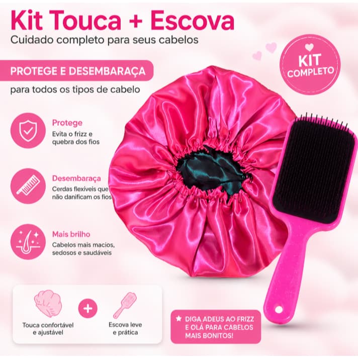 Kit Touca de Cetim + Escova Desembaraçante | Cores Enviadas Aleatoriamente