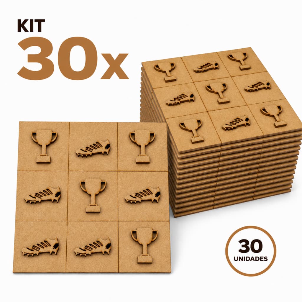 Kit Jogos da Velha Futebol Chuteira em MDF 30 Tabuleiros Brinquedo Lembrancinha Infantil