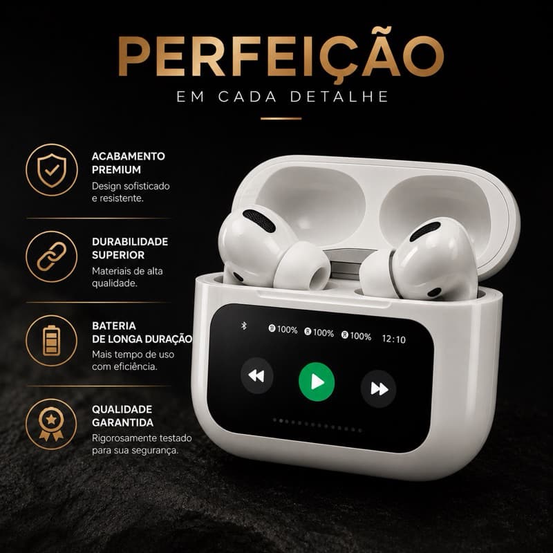 Fone Sem Fio Tela Touch Bluetooth ANC TWS A’Gold Pro FN-BT43 Premium Android iPhone