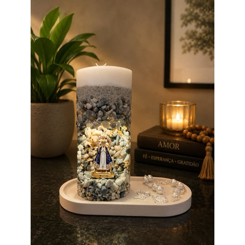 Vela Artesanal Religiosa Nossa Senhora Aparecida com LED