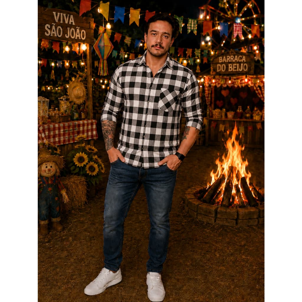 Camisa Masculina Xadrez Flanelada blusa de manga longa