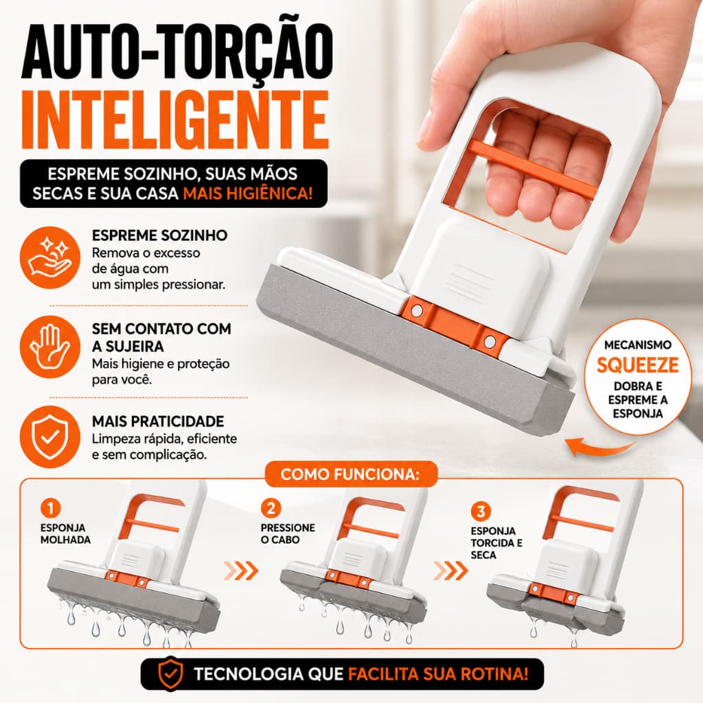 Mini Mop de Pia Absorvente Compacto com Auto Torção para Cozinha Mesa e Janela