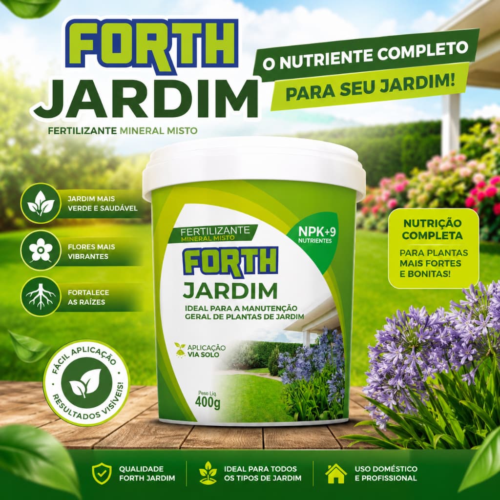 Adubo Fertilizante Forth Jardim 400g NPK + 9 Nutrientes Plantas Vasos Gramados