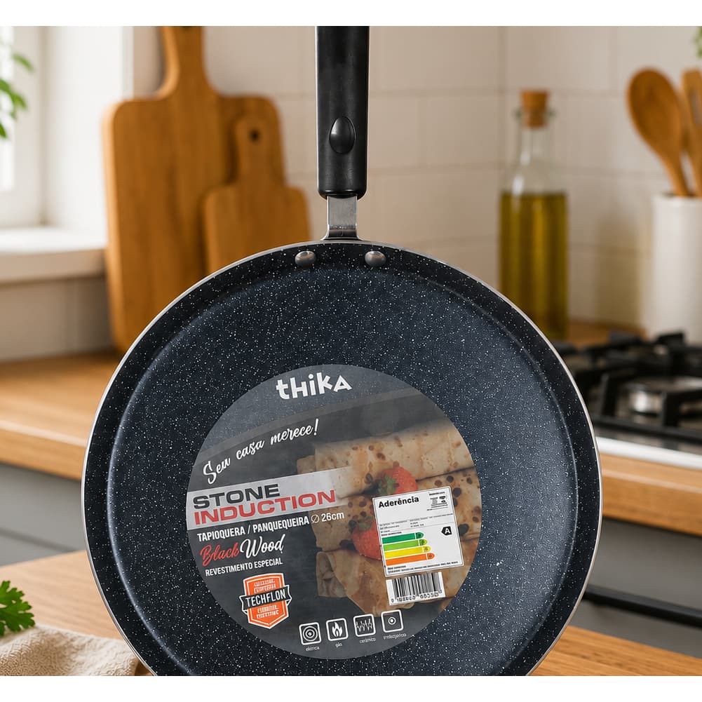 Frigideira Tapioqueira Panquequeira Antiaderente Inducao 26cm Alta Durabilidade Preto