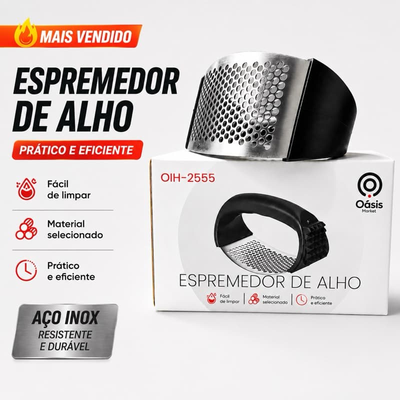 Triturador Amassador de Alho Manual em Inox Premium, Espremedor Prático para Temperar Comida, Aço Inoxidável