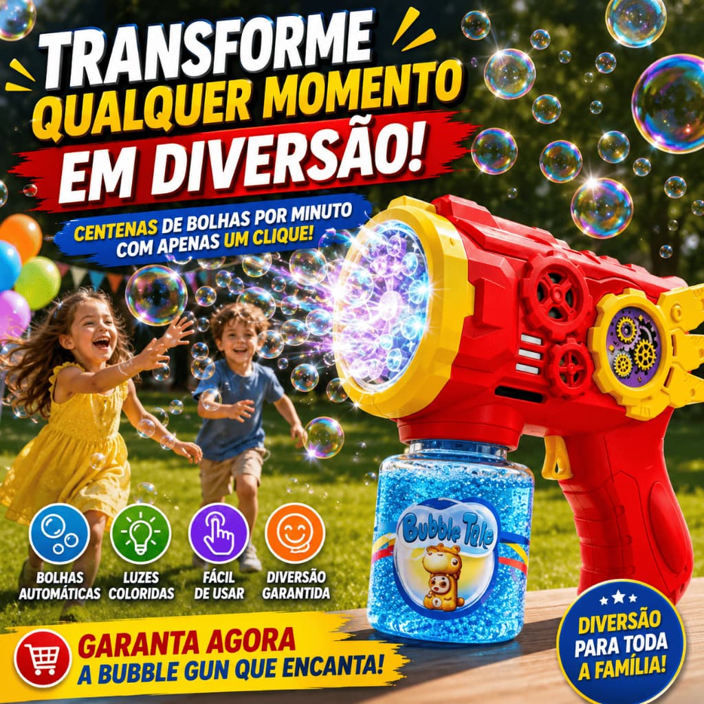 Pistola Bolha Sabão Automática Bubble Gun Infantil Vermelha Brinquedo Festa Com Refil