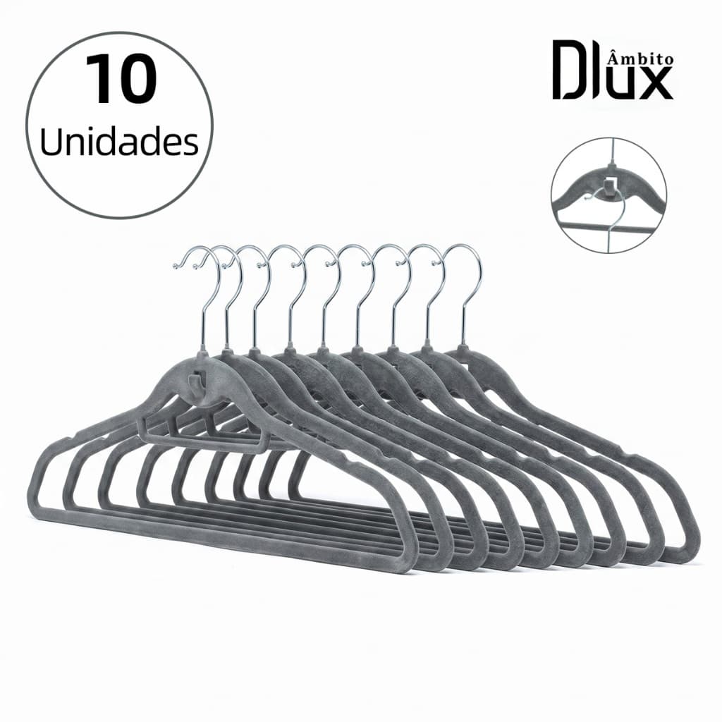 Kit 10 Cabides Slim de Veludo para Organização de Armário e Closet