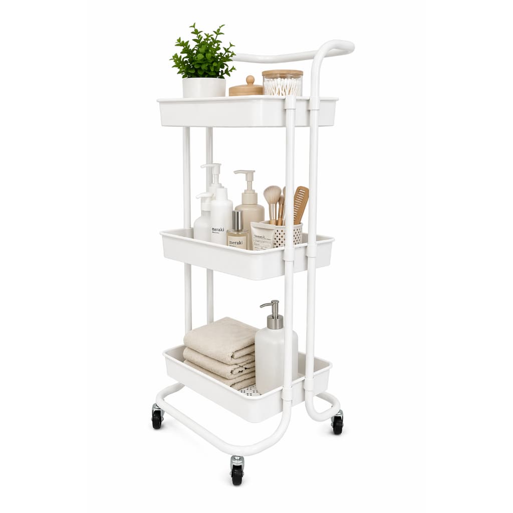 Carrinho Organizador Multiuso com Rodinhas 3 Prateleiras Banheiro Cozinha Lavanderia Resistente 10kg BRANCO