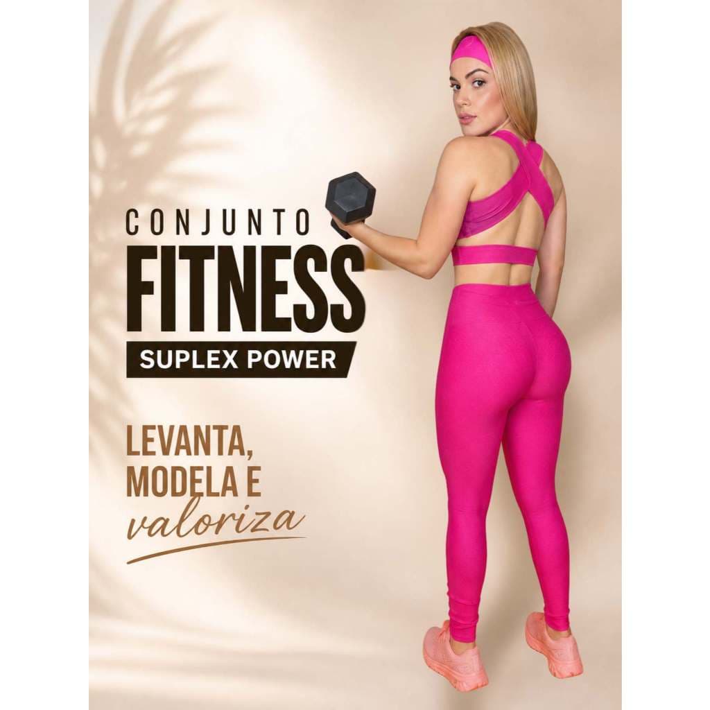 Conjunto Fitness Legging Calça Cós Alto Modeladora + Top com Bojo Roupa de Malhar Zero transparência
