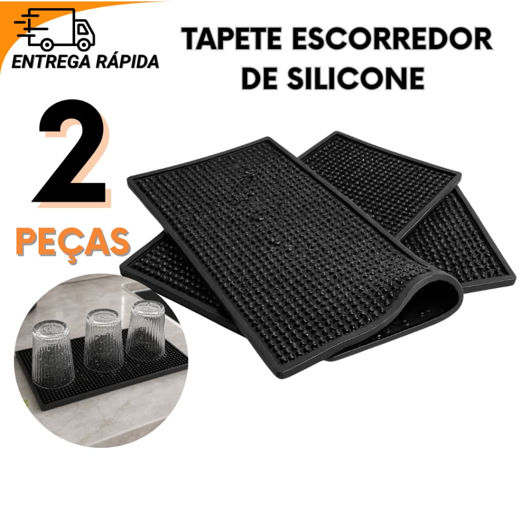 Conjunto Tapete Escorredor De Silicone Fácil De Limpar Para Cozinha Bares Restaurantes Louças Drinks