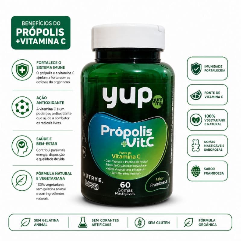 Própolis + Vitamina C 60 Gomas Sabor Framboesa Envio Imediato