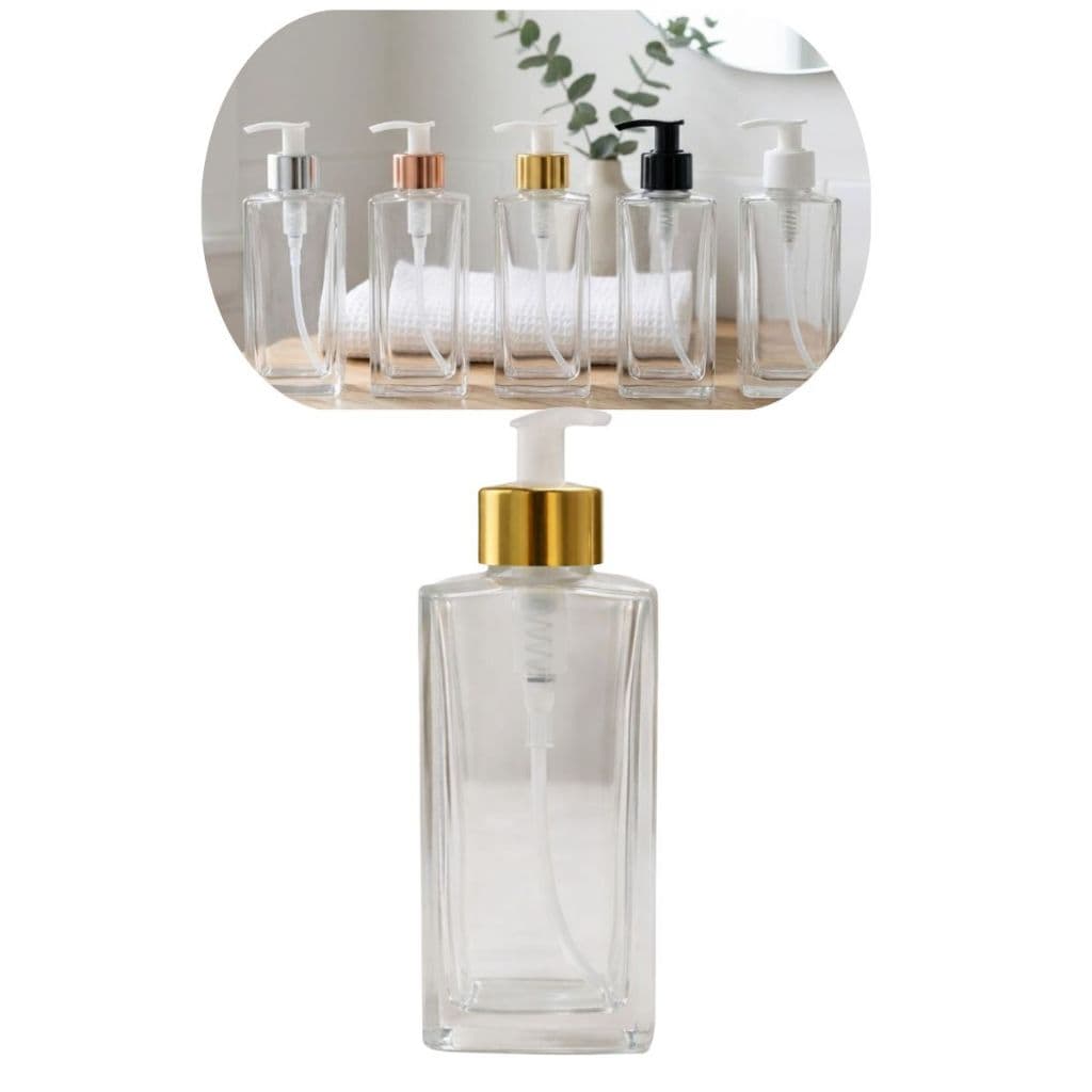 01 Frasco de Vidro Square 250ml Luxo com Válvula Pump  Sabonete Líquido,ou Cosmético alcool – Não Acampanha liquido