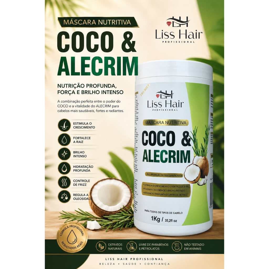 Máscara Nutritiva Coco & Alecrim Estimula o Crescimento e Fortalece 1Kg Linha Premium Liss Hair