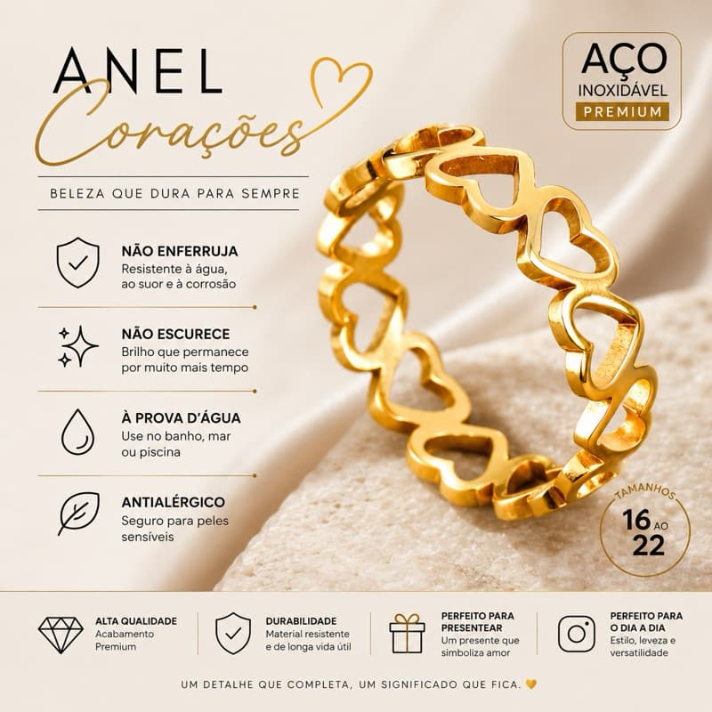Anel de Coração Vazado em Aço Inox - Não escurece