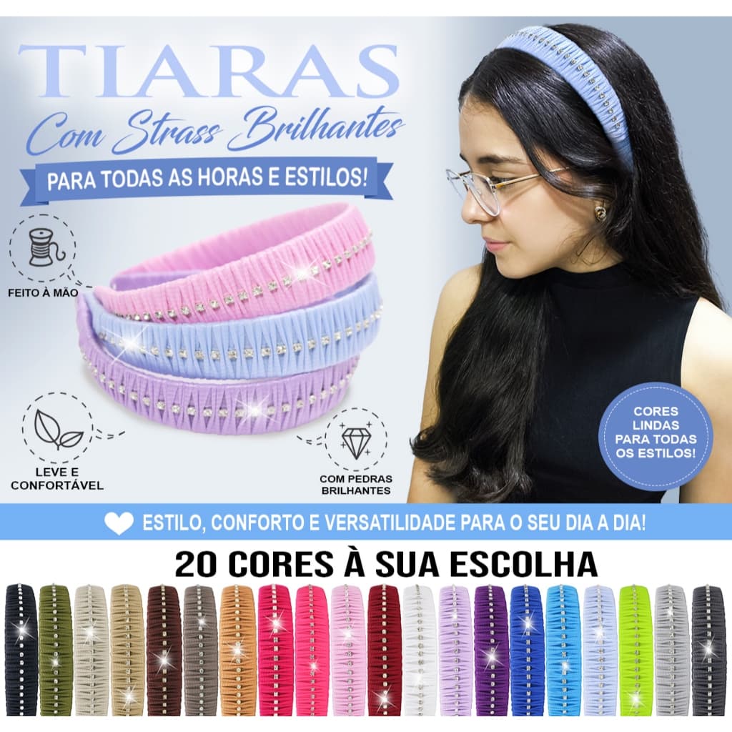 Kit 3, 2 ou 1 Tiara de Cabelo com Strass 20 Cores Fio de Malha Acessário Arquinho Diadema 3cm