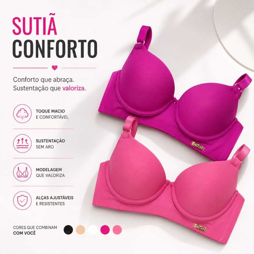 Kit 2 Sutiã Feminino Com Bojo Reforçado Alça Grossa Sustentação Microfibra
