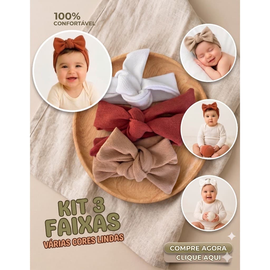 Leve o Kit com 3 Faixas de Cabelo Menina Acessório de Cabelo Infantil