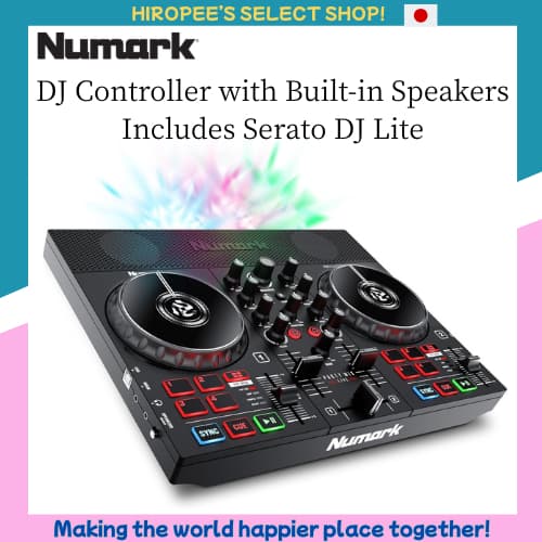 NUMARK Portable DJ Mixer with Built-in Speakers, Serato DJ Lite Included, Streaming Capability, LED Lights, and Built-in