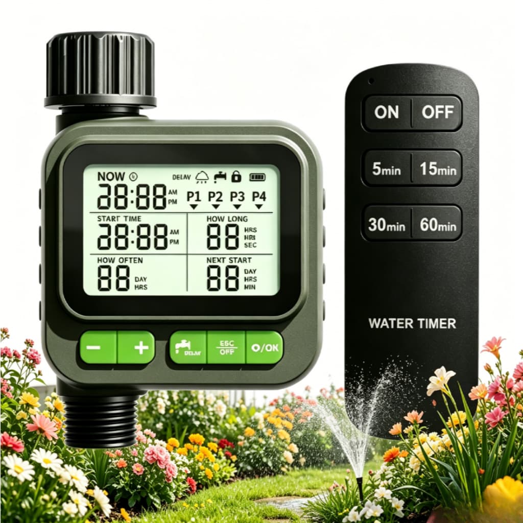 Temporizador de Irrigação Digital IP65 4 Programas Timer Água Jardim Gramado