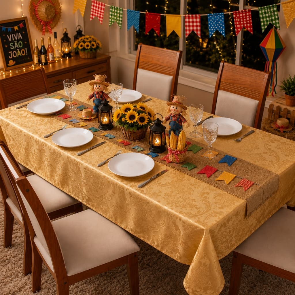 Toalha de mesa Retangular tecido Jacquard Jacard Luxo para 6 lugares 2,00 x 1,40 m
