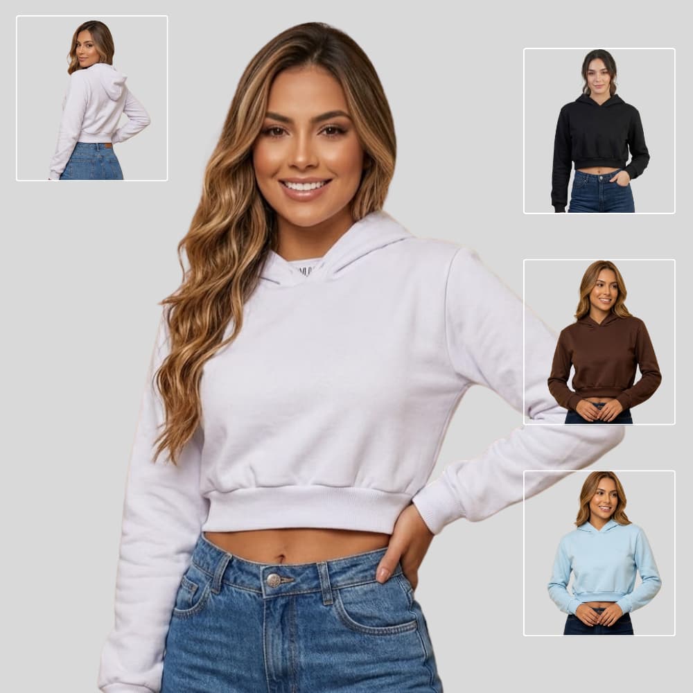 Moletom Cropped Feminino com Capuz – Conforto e Estilo para Todas as Ocasiões, Liso Várias Cores