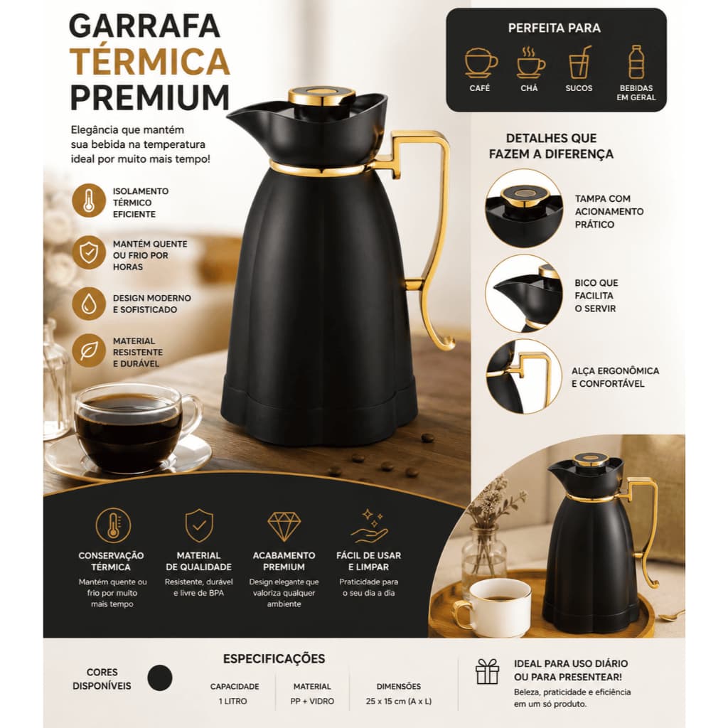 Garrafa Térmica Elegante Khadija Capacidade 1 Litro Tuut