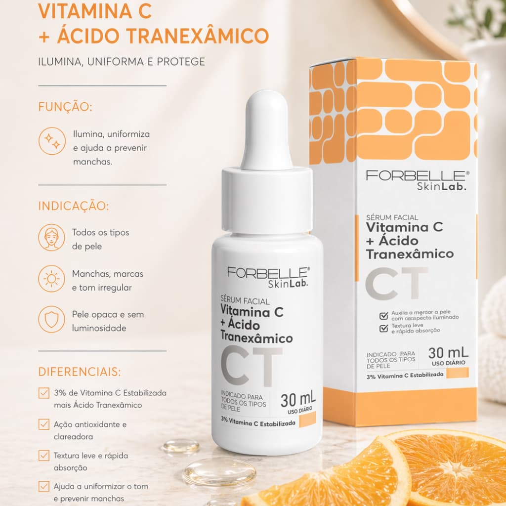 Sérum Facial Forbelle SkinLab Vitamina C + Ácido Tranexâmico 30ml | 3% Vitamina C Estabilizada |