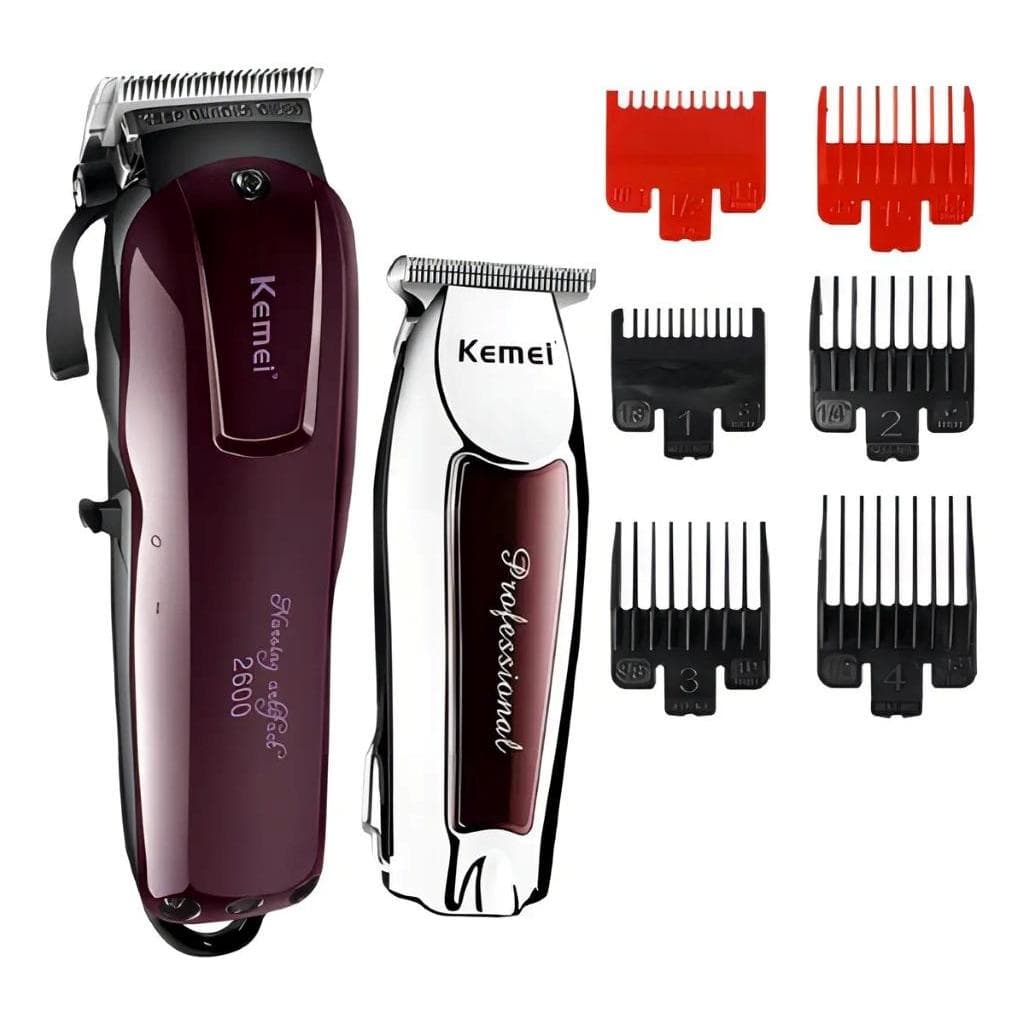 Kit 2 Barbeiro Maquina Cortar Cabelo Barba - Barbearia Profissional Kemei 2600 + Kemei 032