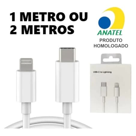 CABO USB-C 1M/2M PARA LIGHTNING IPHONE CARREGAMENTO RAPIDO PREMIUM