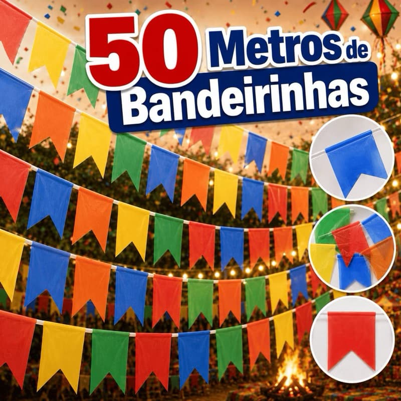Kit de Bandeirinha de Festa Junina Papel Colorido 10|20|50 metros