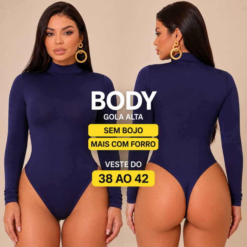 Body Feminino Gola Alta Modelador Manga Longa Suplex
