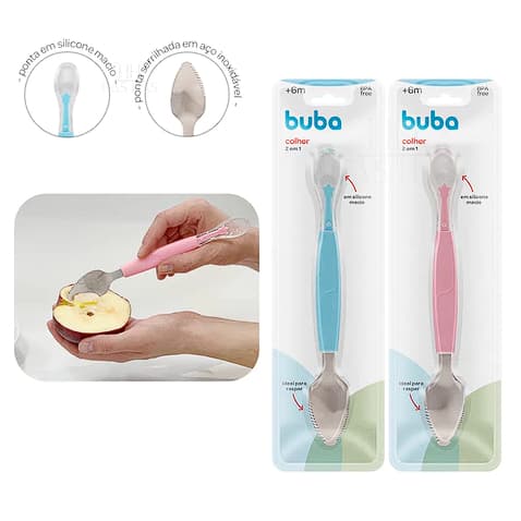 Colher 2 em 1 Colher de Silicone e Raspa Frutinha Buba Papinha Infantil