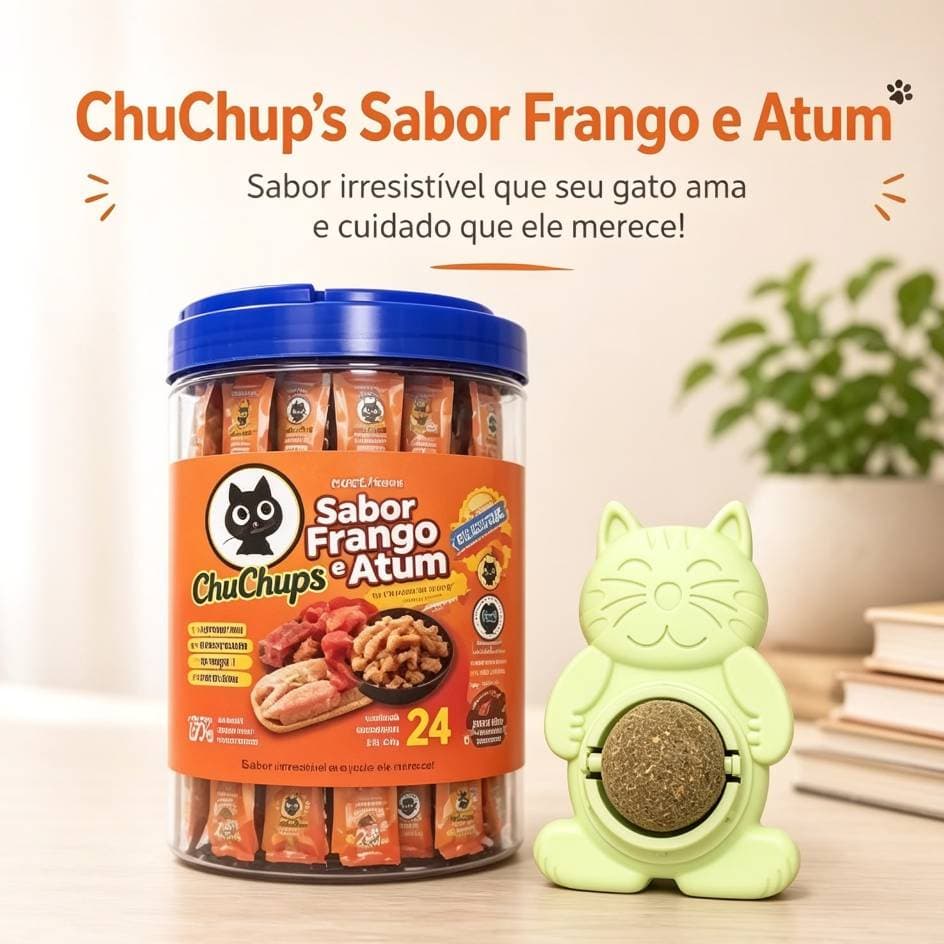 Petisco Para Gatos ChuChups Cream Pote Sortido com 24 Tubos de 15g Lançamento Tipo Churu e Truly
