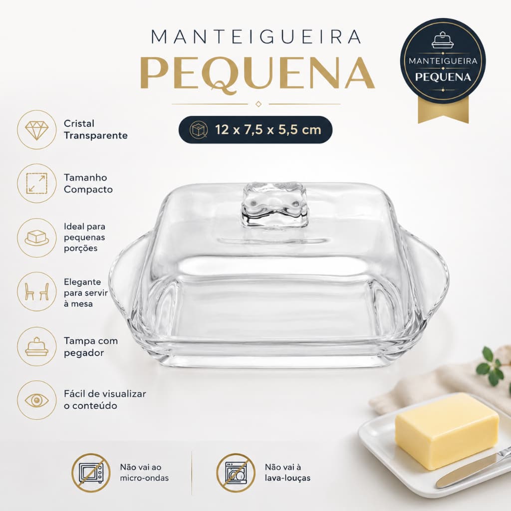 Manteigueira Petit Seul de Cristal Transparente Pequena 12cm