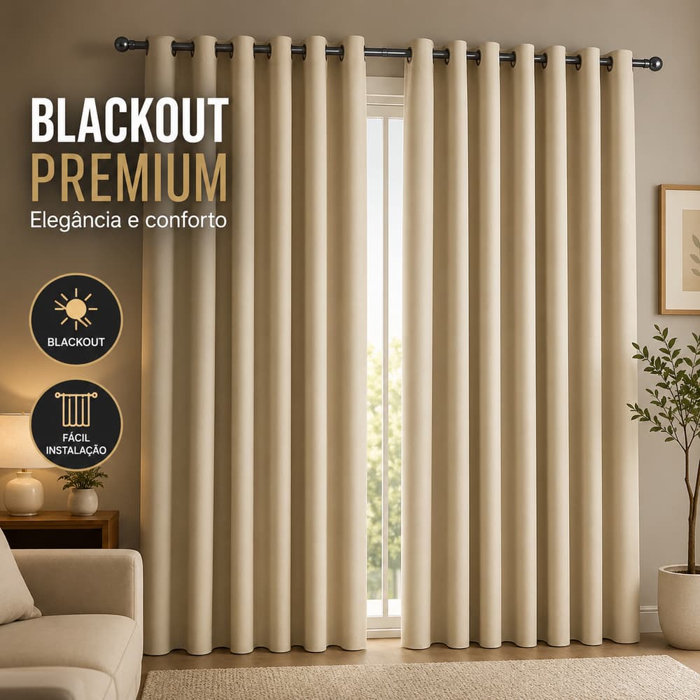 Cortina Blackout 3,00x2,50m Corta Luz Para Varão Sala Quarto Premium
