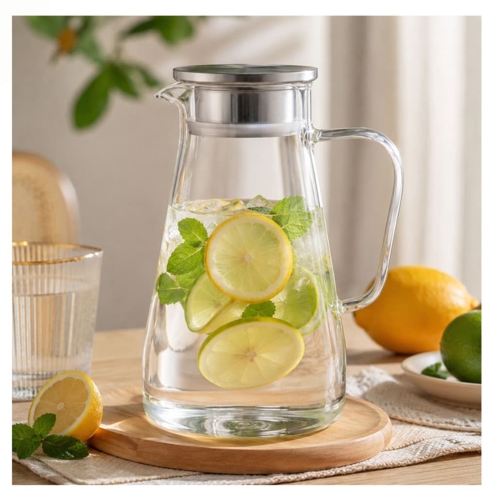 Jarra de vidro suco água com tampa inox vidro borossilicato 1,6 litros