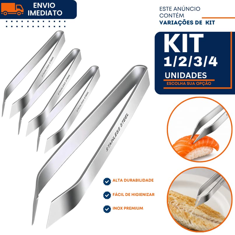 Pinça Culinária Inox 1/2/3/4 15cm Multiuso Remove Espinha de Peixe Chef Sushi Ossos Frango Gourmet