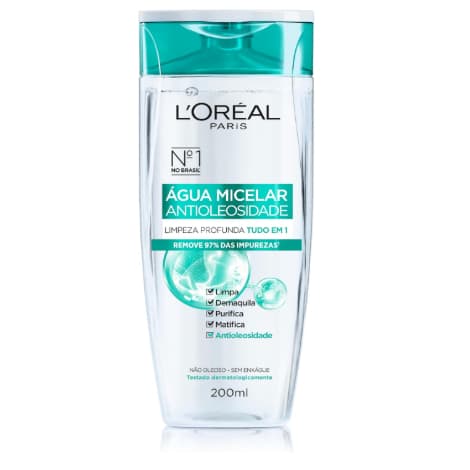 Água Micelar L'Oréal Paris Efeito Matte Solução de Limpeza Facial 5 em 1, 200ml